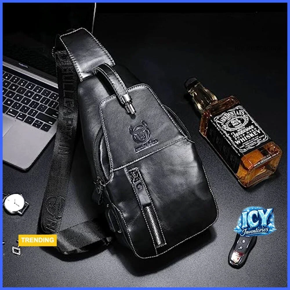 Genuine Leather Sling Bag Crossbody Backpack with USB Charging Port